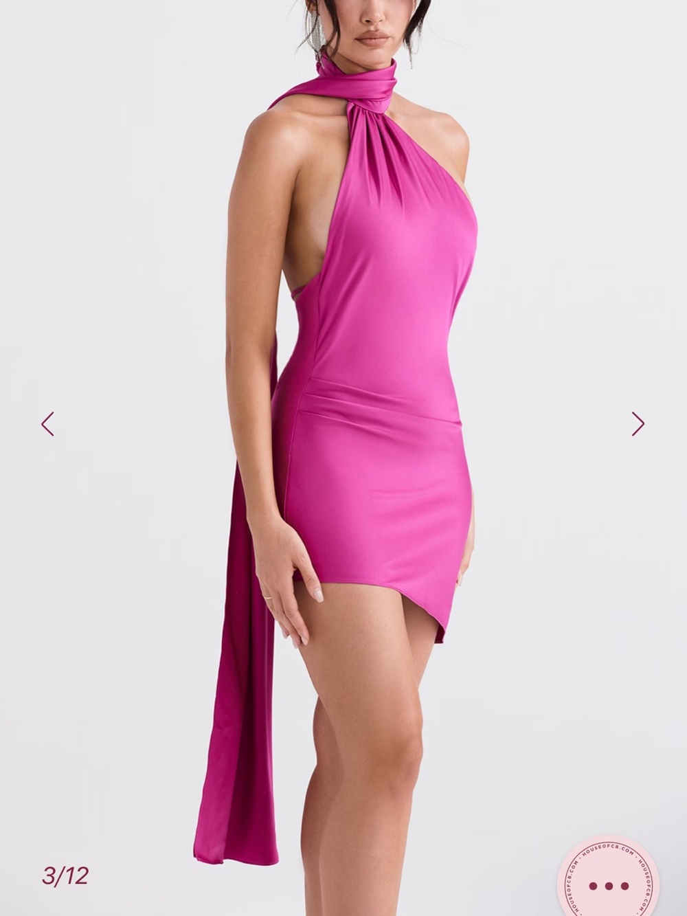 House of CB Fuchsia One-Shoulder Halter Mini Aida Dress